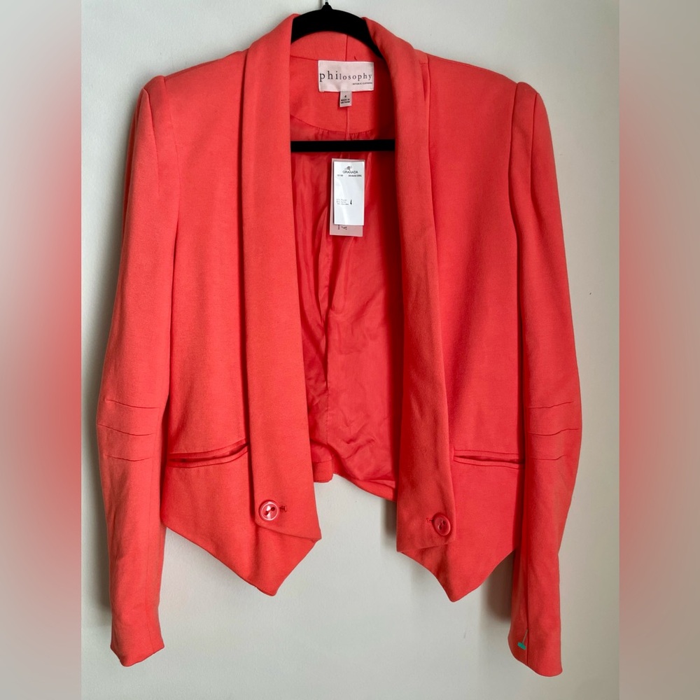 NWT Philosophy Coral Asymmetrical Waterfall Blazer